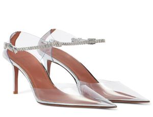 New Season Shoes Amina Muaddi Ursina Crystal Strap Pointed Toe Clear Pumps Transparent1418367