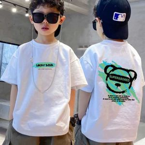 T-shirts 2023 Summer Kids Clothes Cartoon Print T Shirt Streetwear 100%Cotton Tops Children Girls Flickor Kort ärm Tes O-hals D240529