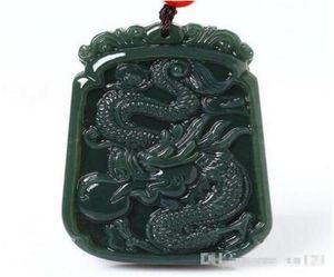 Fine Jewelry Hetian Jade Handmake Carved Chinese Dragon Necklace Pendant Lucky Necklace Women men Jewelry4434358