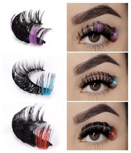 Colorful False Eyelashes Two-colorDurl Fuax Mink Lashes Thick Dramatic 3D Mink Colored Eye Lash for Cosplay Party Eyes Makeup Extension6364744