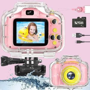Toy Cameras Film Childrens cartoon waterproof camera for childrens birthday gift 2-inch IPS screen underwater action with 32 GB SD card swimming pool toy WX5.28CSJB