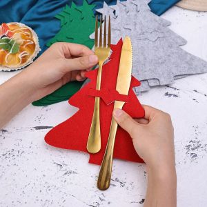 8/1st julkotlär täckning julgran kniv gaffel väska hållare icke-vävt tyg köksredskapsorganisatör julbord leveranser