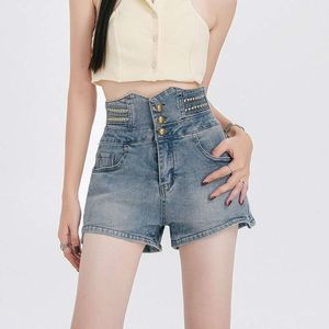 Summer denim shorts, women's high waisted 2024 new product, thin light blue, slimming and versatile A-line fashionable and versatile hot pants