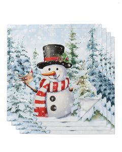 Take Out Containers 4/6/8pcs Christmas Snow Scene Snowman Table Napkins Cloth Restaurant Wedding Banquet Decor