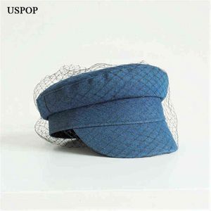 Marka USPOP projektant mody jesienne zimowe czapki kobiety z przędzy newsboy caps płaskie dżinsowe czapki AA220304 225J