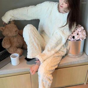 Home-Kleidung warme hautfreundliche Frauen Nachtwäsche gemütlicher Winter-Pyjama-Set 2-teiliger Frauen-Fleece-Homewear mit verdickter Wärme für Komfort