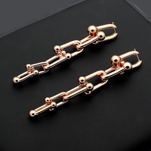Ny högkvalitativ U-formad rostfritt stålörhängen 18K Gold Rose Silver Long Pendant örhängen kommer med dammväska för par gåva 2171