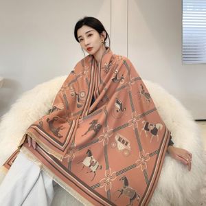 Scarves 2021 Horse Print Winter Scarf Women Cashmere Warm Pashmina Foulard Lady Thick Soft Shawls Wraps Female 263W