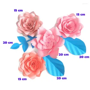 Decorative Flowers DIY Giant Paper Artificial Rose Fleurs Artificielles Backdrop 4pcs 3 Leave Wedding Party Decor Nursery Pink Series