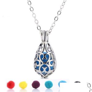 Lockets Fashion Lava Rock Stone Cage Pendant Necklace Diffuser Essential Oil Water Drop Shape Charm Necklaces For Women Jewelry Gift D Dhkiy