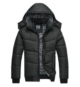 冬のジャケットの男性キルティングブラックパフコート温かいファッション男性オーバーコートパーカアウトウェアポリエステルパッド付きフード付き冬のコート2576271
