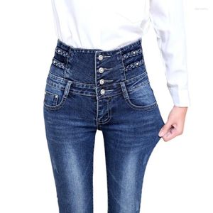 Kvinnors jeans vinter hög midja varma kvinnor sammet denim blyerts byxor mager stretch fleece byxor damer