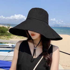Japão e Coréia do Sul Big Brim Hat Hat Spring Spring e verão Viagem dobrável Hat chapéu sol Capinho de sol sólido Casual Casual Fisherman Hat 240528