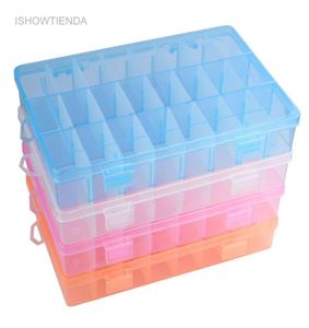 ISHOWTIENDA 1PC Adjustable 24 Compartment Transparent Plastic Storage Box Jewelry Earring Case Small Objects Caja De Almacenaje5546640