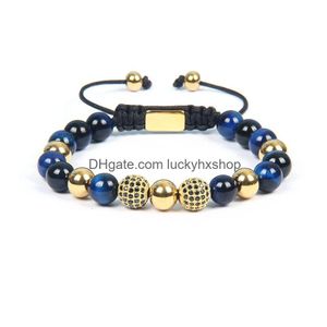 Charm Bracelets Fashion Black Cz Braiding Bracelet Men Gift Natural Colors Tiger Eye Stone Jewelry Stainless Steel Women Top Quality Dhkdv