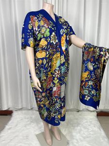 Women's Swimwear 2024 Saudi Arabian Summer Beach Bohemian Robe Kaftan Batwing Scarf Headband Short Sleeve Silk Maxi Dress B9