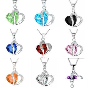 Pendant Necklaces Luxury Crystal Cz Heart Necklace Women Cubic Zirconia Diamond Love Sier Plated Chain For Ladies Fashion Jewelry Gift Dhl8M