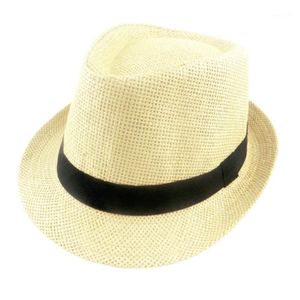 Geizige Brimhüte Sommer Solid Strohhut für Frauen und Mann Beach Fedoras Casual Panama Sun Jazz Caps 6 Farben 60cm1 291n