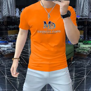 Men's Round Neck T-shirt Summer Fashionable Personalized Diamond Trendy Male Top Slim Cotton Elastic Tees High-quality Clothing