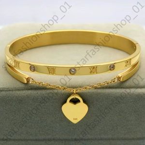 Rose Gold Stainless Steel Bracelets Bangles Female Heart Forever Love Brand Charm Bracelet for Women Famous Jewelry 268V