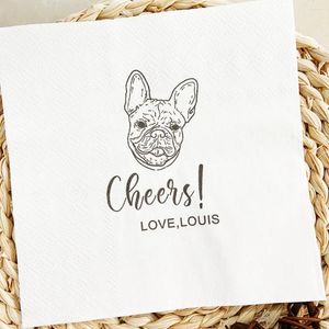 Party Supplies 50pcs Personalized Napkins Custom Illustrated Dog Wedding Cocktail Drink