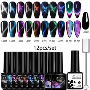 LILYCUTE 9D Rainbow Cat Gel Gel Achaness Conjunto com kit de pau magnético Sparkling para manicure Mergulhe o verniz de gel UV da UV 240528