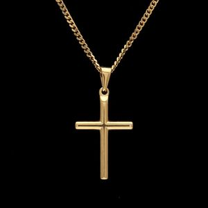 Mens Stainless Steel Cross Pendant Necklace Gold Sweater Chain Fashion Hip Hop Necklaces Jewelry 220z