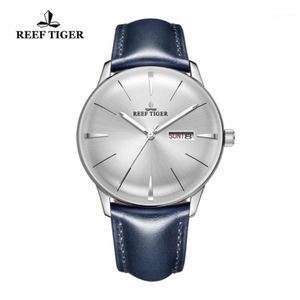 Relógios de pulso 2021 Recife Tiger RT Relógios para homens Blue Leather Band Conex Lens Branco Dial Automático RGA82381 292V