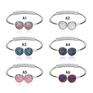 Cuff Top Quality Druzy Bangles Round Natural Geode Stone Rhinestone Pave Drusy Charm Expandable Wire Bracelets For Women Fashion Drop Dheev
