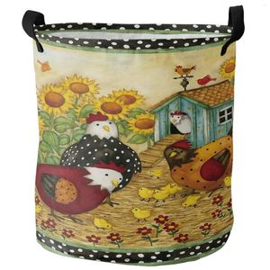 Laundry Bags The Chicken Family Cartoon Sunflower Dirty Basket Foldable Home Organizer Clothing Kids Toy Storage