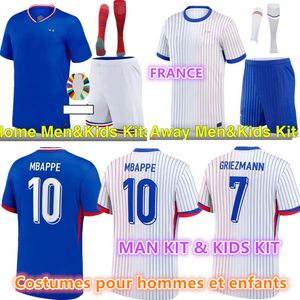 2024 Kit per bambini francesi a casa via Jersey Mbappe Soccer Maglie Dembele Coman francese Maillot de Foot Benzema Griezmann Fan Shirt Football Kit Kit Kids Uniforms