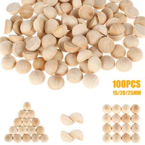 100pcs Half Wooden Beads Unfinished Half Round Natural Wood Balls Craft Supplies for DIY Projects Kids Arts Wooden Ornaments