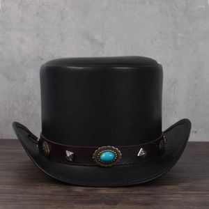 Beretti donne uomini in pelle Top Hat President tradizionale Mago di Fedora Mago Steampunk Caspetti Caps Dropsshipping 3Size 13cm 2264