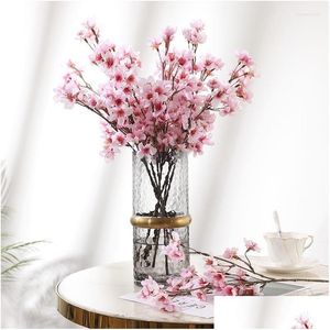 Flores decorativas grinaldas de 40 cm de cerejeira árvore artificial ramo de seda rosa branco planta falsa quarto sala casa casamento di dh7sd