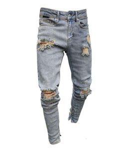 Mens Jeans Slim Fit Big Hole Pencil Pants New Style High Elastic Summer Street Hip Hop Urban Wind Casual Pants9428444