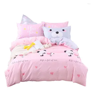 Bedding Sets Cartoon Cute Dog 4Pcs 78x90" Duvet Cover Flat Sheet Pillowcase/kids Set Cotton Pink