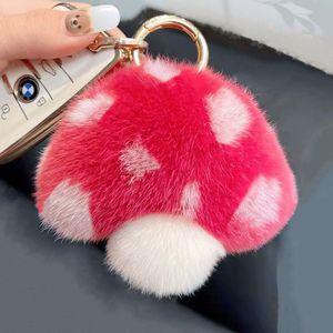 Cute Plush Keychain Cartoon Bag Charm Birthday Gifts Pompom Furry Mushroom Car Keyring Pendant