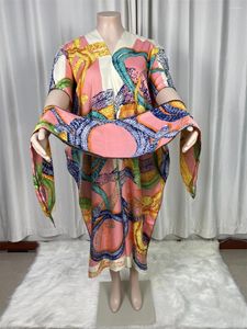 Kadın Mayo 2024 Arap Suudi Scarf Gevşek Baskı İpek Elbise Yaz Plajı Bohem Robe Kaftan Kimono Kısa Kol B45