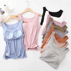 Women's T-Shirt S-3XL Summer Modular Womens Underwear with Chest Pads Camisol Plus Size Shoulder Straps Cropped Tank Top Underwear Top S2452811