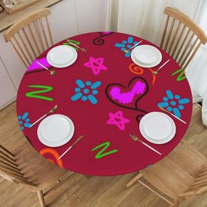 Table Cloth Hearts Stars And Swirls Round Waterproof Decorative Indoor/Outdoor