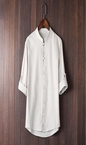 Helisopus Men039s Tang Suits Cotton Linen 34 Sleeve Mandarin Collar Retro Han Custume Shirts Chinese Kung Fu Asianサイズ男性T8395131