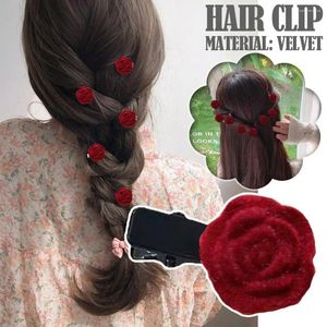 Hair Accessories Cute Red Velvet Rose Clips Flower Hairpins For Women Girls Decorative Small Bridal Floral Brooch J9E4