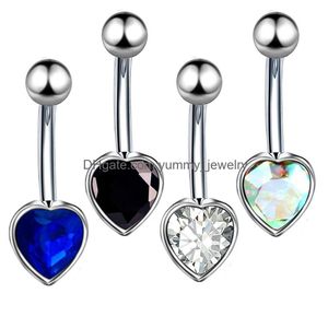 Navel & Bell Button Rings Earring Belly Piercing Stainless Steel Diamond Nail Ring Mticolor Heart Style Body Jewelry Drop Delivery Dhmig