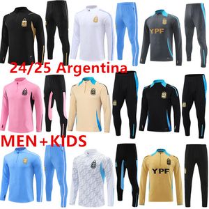 3 yıldızlı Arjantin Trailsuit futbol formaları 2024 2025 Evde ceket futbol gömlekleri Messis di Maria Dybala de Paul Maradona Erkek Çocuklar Çocuk Eğitim Takım Takımları Kiti