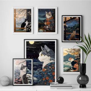 Japoński hokusai ukiyo-e Cat Fox Wolf Plakaty i wydruku