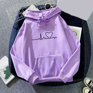 Kadın Hoodies Sweatshirts Chic Elastik Yem Kadınlar Sonbahar Hoodie Sokak Giyim Kadınlar Sonbahar Hoodie Elastik Elastik Kalp Baskı Çift Hoodie Okul için Z240529