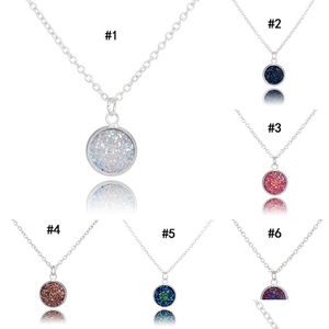 Pendant Necklaces New Fashion Round Druzy 6 Colors Bling Natural Stone Drusy Charm Link Chain Necklace For Women Luxury Jewelry Gift D Dh8Mj