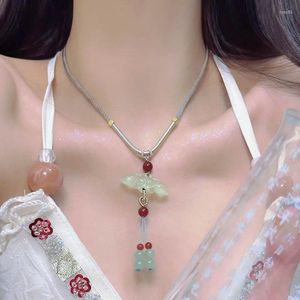 Colares pendentes chineses estilo antigo jade lotus colar de alta classe hanfu figuring acessórios