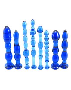 Blue Glass Anal Plug Buttplug Set Anal Glass Dildo Vagina Plug Dilatador Anal Beads Prostata Massage Sex Toys For Women Men Y181103364712