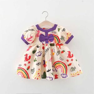 Abiti da ragazza da 0 a 3 anni Dress Dress Summer Cartoon Cartoon Rainbow Animale Decorazione a prua Schiaccia corta Skirt aderente H240527